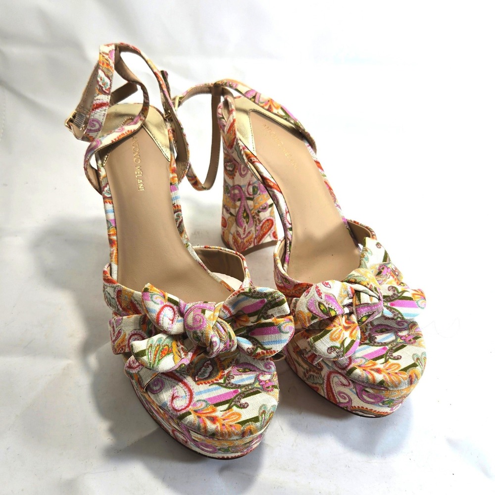 Antonio Melani Womens Paisley Bow Platform Sandals Fabric Dress Heels 10M - Picture 2 of 10